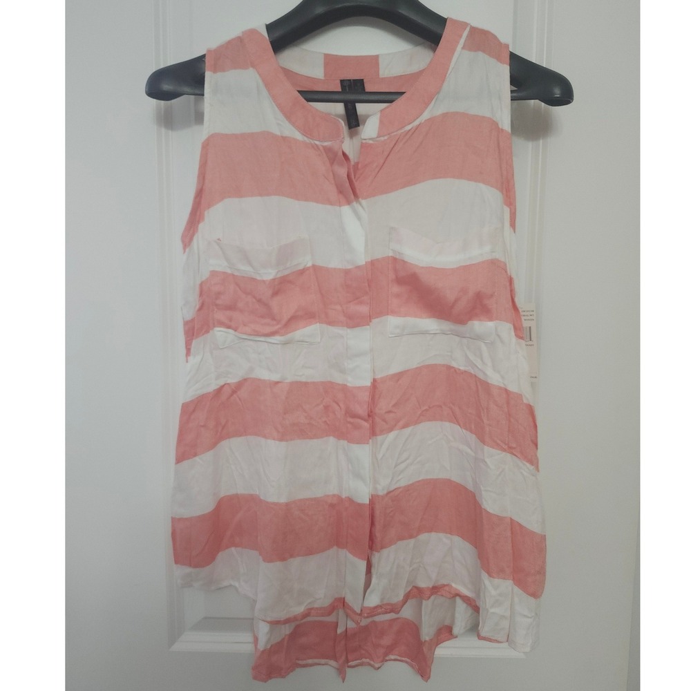 Allie & Rob Coral White Stripe Sleeveless Top Shirt Women's Size Medium M - Picture 2 of 7